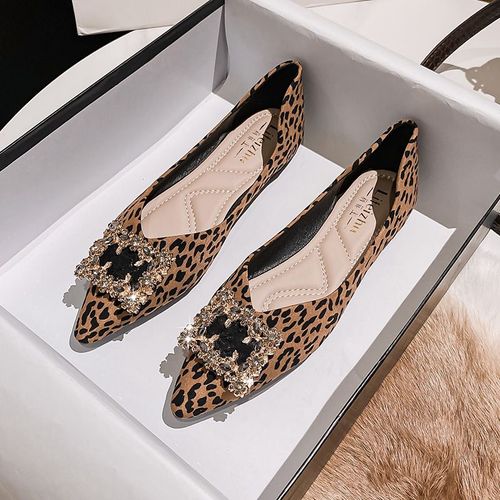 Chaussures Plates Léopard Pour Femmes,Mocassins À Enfiler,Chaussures Bateau,Biscuits,Carré,Cuir,Décontracté,Pointu,Parker,2023,35-43