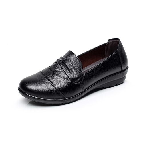 Chaussures Plates En Cuir Véritable Pour Femmes,Chaussures Solides À Bout Rond Croisé Pour Dames,Baskets De Conduite Confortables Et Décontractées Grande Taille 41-43