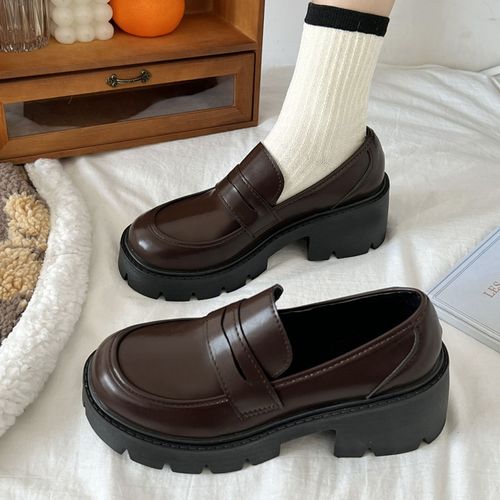 Chaussures Chaussures Plates Enfiler En Cuirlpour Femmesmocassins Semelle Solidetalons Carréspersonnes Paresseuseschaussures Parker Rondesgrande Taille