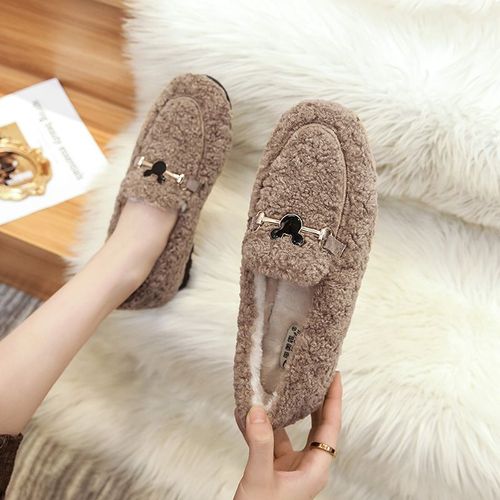 Chaussures En Coton Peluche Pour Femmes,Bottes De Neige Chaudes Pour L'extérieur,Chaussures Lefu À Fond Plat,En Poils D'agneau,Décoration En Métal,Design Large 41-43