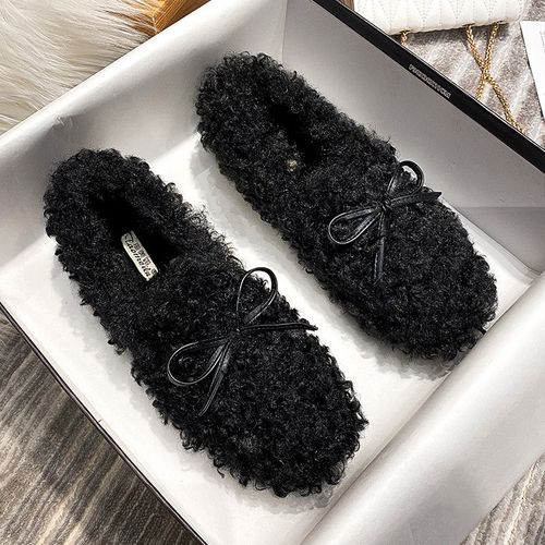 Chaussures En Coton Peluche Pour Femmes,Bottes De Neige Chaudes Pour L'extérieur,Chaussures Lefu À Fond Plat,En Poils D'agneau,Décoration Papillon,Design Large 41