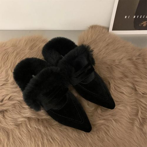 Chaussures Pantoufles De Luxe En Fourrure Pour Femmemules Platesdiapositives En Veloursnikextérieursexycoton Chaudhiverchaussures Uro