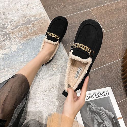 Chaussures D'hiver Pour Femmes,Bottes De Neige Chaudes Et En Peluche,Mocassins Plats Avec Chaîne,Bateau,Chaussures Oxford,Grande Taille 41-43