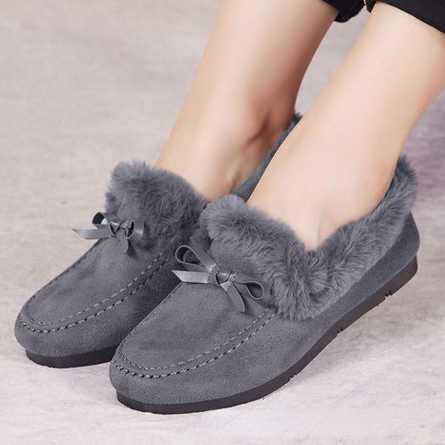 Mocassins En Coton Pour Femmes,Chaussures Décontractées,Doux,Plats,Non Ald,Mode,Confort,Chaud,Peluche,N?Ud,Sans Lacet,Femme,Hiver, - 39