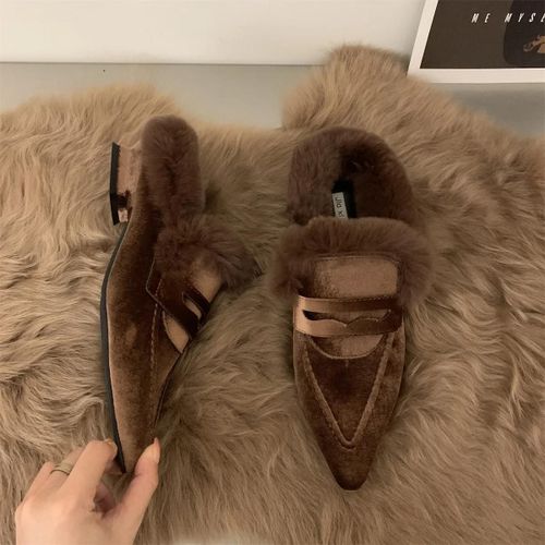 Chaussures Pantoufles De Luxe En Fourrure Pour Femmemules Platesdiapositives En Veloursnikextérieursexycoton Chaudhiverchaussures Uro