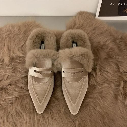 Chaussures Pantoufles De Luxe En Fourrure Pour Femmemules Platesdiapositives En Veloursnikextérieursexycoton Chaudhiverchaussures Uro