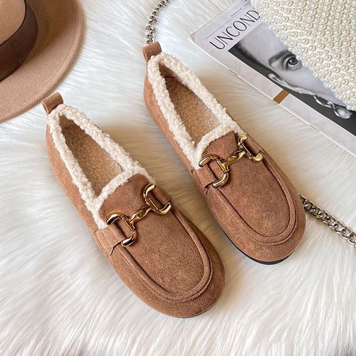 Chaussures D'hiver En Peluche Pour Femmes,Mocassins D'extérieur Plats En Fourrure,Bottes De Neige,Décoration En Métal,Vêtements De Fête Et De Travail,Grande Taille 41-43
