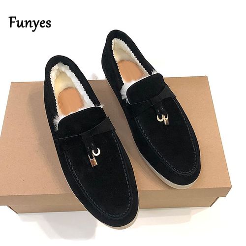 Chaussures Plates Pour Femme Chaussure Mocassin Femme,Bottines De Luxe En Daim Et Laine Véritable Pour Femme,Chaussures Plates De Styliste À Enfiler,Mocassins Chauds En Laine De Qualité Supérieure,42