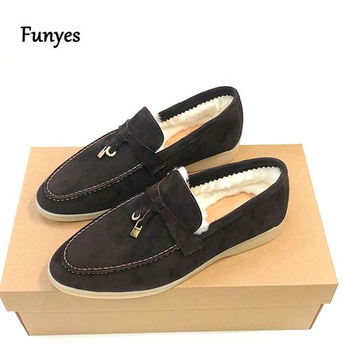 Chaussures Plates Pour Femme Chaussure Mocassin Femme,Bottines De Luxe En Daim Et Laine Véritable Pour Femme,Chaussures Plates De Styliste À Enfiler,Mocassins Chauds En Laine De Qualité Supérieure,42