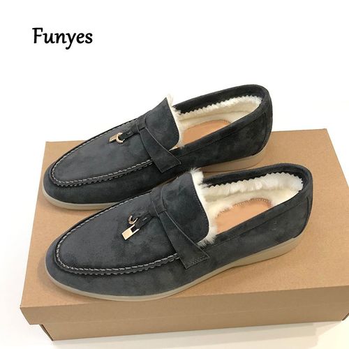 Chaussures Plates Pour Femme Chaussure Mocassin Femme,Bottines De Luxe En Daim Et Laine Véritable Pour Femme,Chaussures Plates De Styliste À Enfiler,Mocassins Chauds En Laine De Qualité Supérieure,42