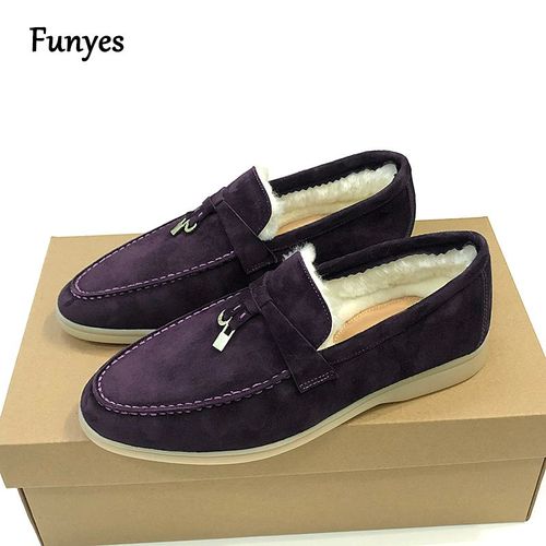 Chaussures Plates Pour Femme Chaussure Mocassin Femme,Bottines De Luxe En Daim Et Laine Véritable Pour Femme,Chaussures Plates De Styliste À Enfiler,Mocassins Chauds En Laine De Qualité Supérieure,42