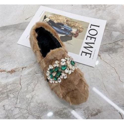 Chaussures Mocassins En Fourrure De Vison Noir Pour Femmessemelle Optique Décontractéemocassinschaussures De Neige Chaudes D'hiverespadrilles En Fourrureappartements Creepers