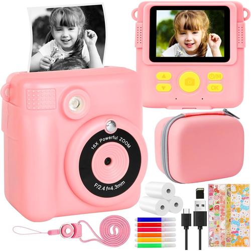 Appareil Photo À Impression Instantanée Pour Enfants, Cadeaux D'anniversaire De Noël Pour Filles Et Garçons Âgés De 3 À 12 Ans, Caméras Vidéo Numériques Hd Pour Tout-Petits, Zoom Numérique