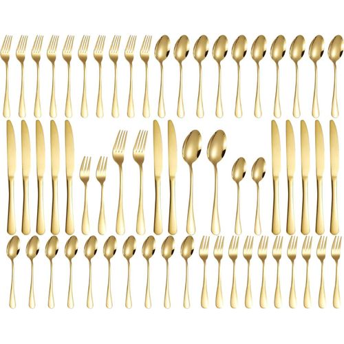 Couverts De Table 12 Personnes, Ménagère 60 Pièces Couverts Dorés, Polis Et Lavables Au Lave-Vaisselle, Couverts De Table Doré, Avec Couteaux/Fourchettes/Cuillères, Pour Maison, Fête, Restaurant(Or)