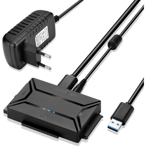 USB Disque Dur Adaptateur USB 3.0 vers IDE SATA, Adaptateur IDE USB, Cable USB 1m pour 2.5"" 3.5"" IDE SATA HDD SSD, avec Adaptateur Alimentation Externe Prise en Charge