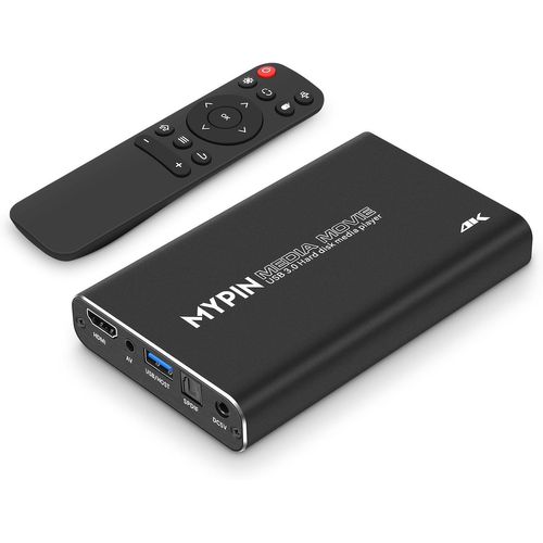 Lecteur multimédia 4K HD, sortie HDMI/AV/coaxial pour MP4 MP3 MKV avec télécommande, lecture de vidéos et de photos avec lecteur USB 3.0/carte SD/disque dur/périphérique externe, prise en charge