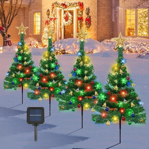 Sapin De Noel Artificiel Solaire Lumineuse,Lot De 4 Sapin De Noel Grande