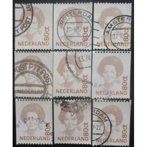 Pays-Bas N°1380cb X 9 Dentelé Horizontalement Oblitéré