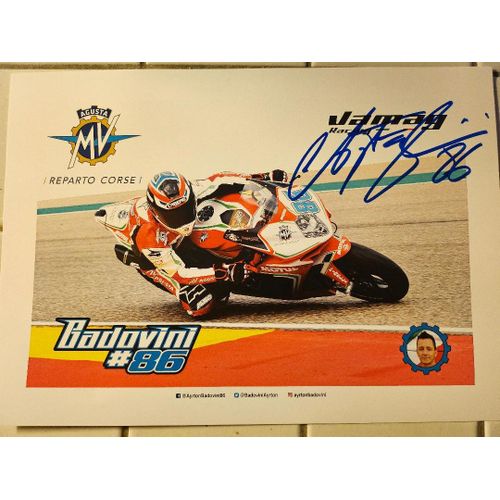 Poster Dédicacé Ayrton Badovini Pilote Mv Agusta Format A4 Année 2018