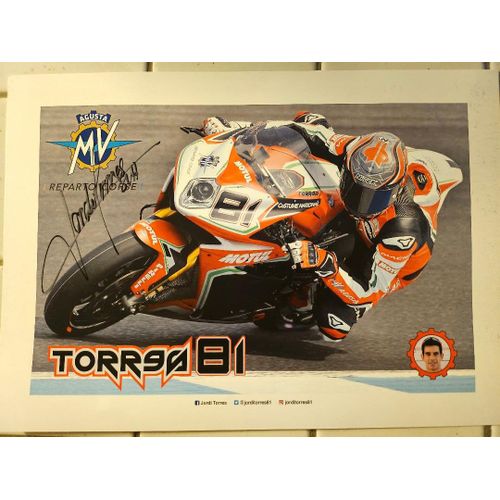 Poster Dédicacé Jordi Torres Pilote Mv Agusta Format A4 Année 2018