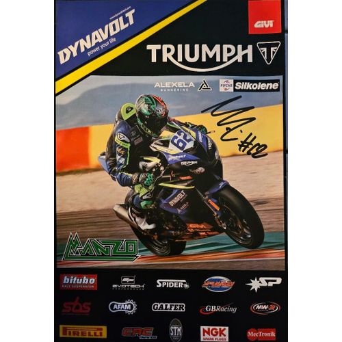 Poster Dédicacé Stefano Manzi Pilote Triumph Dynavolt Format A4 Année 2022