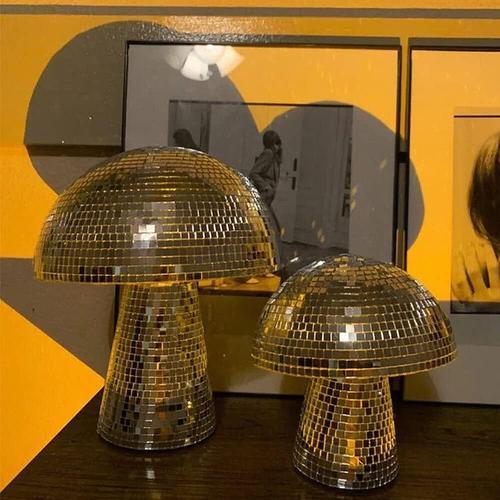 Boule Disco Champignon Miroir, Sculpture de Table en Forme de