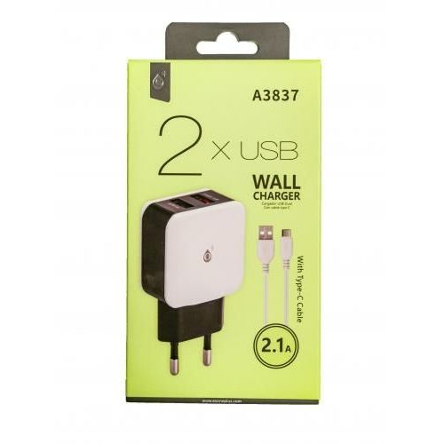 Chargeur Double Usb A3837 Avec Câble Type C 2,1a
