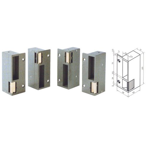 Gâche électrique en applique pour serrure verticale, à contact stationnaire, aluminium, gauche