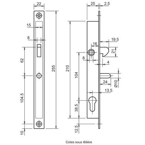 Serrure 1 point coffre 28/25 crochet - METALUX - F128250000