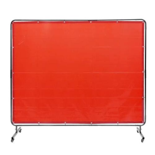 Rideau de Soudage avec Cadre-VEVOR-1,8x2,4 m-Écran Rideau de Protection pour Soudure en Vinyle Ignifuge sur 4 Roues Pivotantes-Rouge