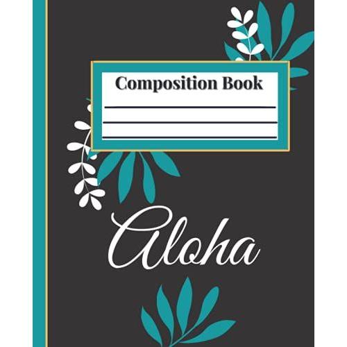Composition Book: Aloha Honu (Turtle) Turquoise & Black Textbook, Wide Rule, Lined, Paperback, 7.5 X 9.25, Glossy Finish. Back To School Essential.