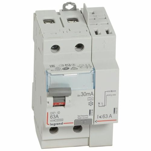 Interrupteur différentiel bipolaire DX³-ID protection tête de groupe - arrivée haut/départ haut - AC, 3, Vis/auto, 63