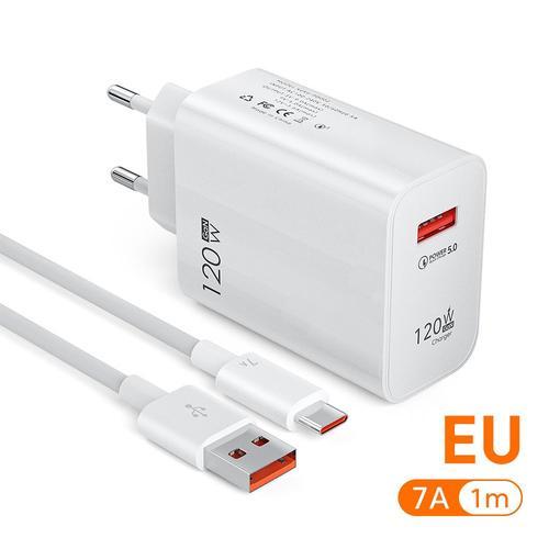 Chargeur USB 120W prise EU/US/UK Charge rapide Charge rapide QC3.0 Type C  cable adaptateur mural pour t¿¿l¿¿phone portable pour iPhone Samsung Xiaomi