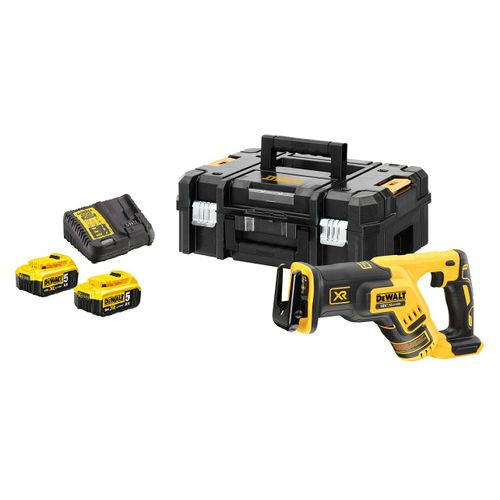 Scie sabre compacte DEWALT XR - 2 batteries 18V 5.0Ah, chargeur, coffret TSTAK II - DCS367P2