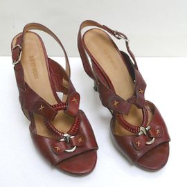 Sandales En Cuir Fauve À Talons Et Petite Plateforme T. 38 Lotusse