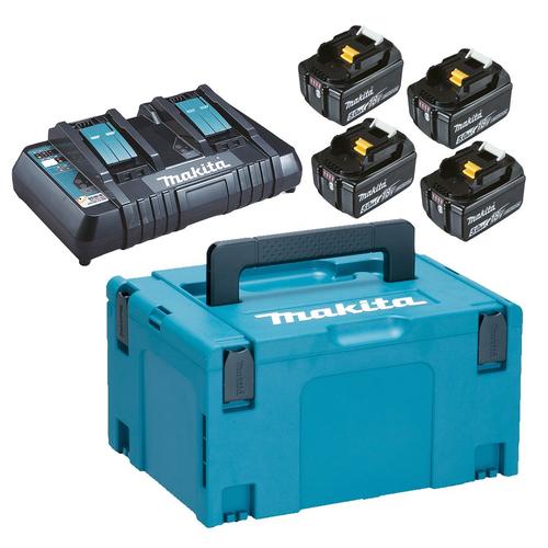 Pack Énergie MAKITA 197626-8 : Chargeur rapide Makita DC18RD pour 2 batteries + 4 batteries 5Ah + Mak-Pac Taille 3