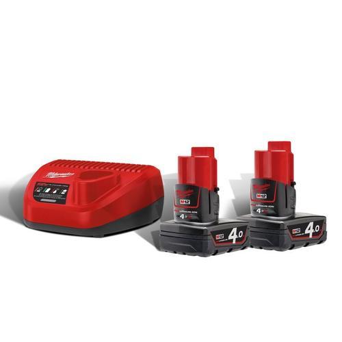 Pack de 2 batteries NRJ Milwaukee M12 4.0Ah - Chargeur 4933459211