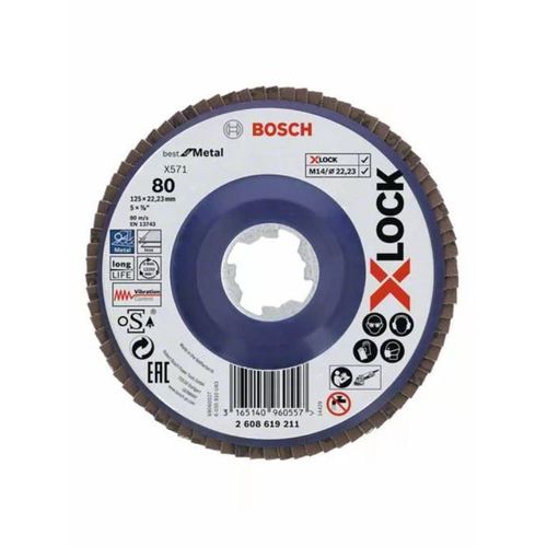 Disque à lamelles pour métal 125 mm à moyeu plat - grain 80 - X-lock BOSCH