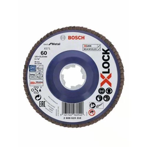 Disque à lamelles pour métal 125 mm à moyeu plat - grain 60 - X-lock BOSCH