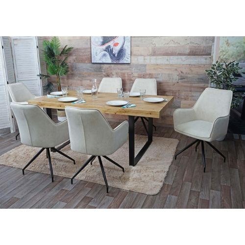 Lot De 6 Chaises De Salle À Manger Hwc-K15, Chaise De Cuisine Rembourrée Chaise Avec Accoudoirs, Tissu/Textile Métal   Crème-Beige