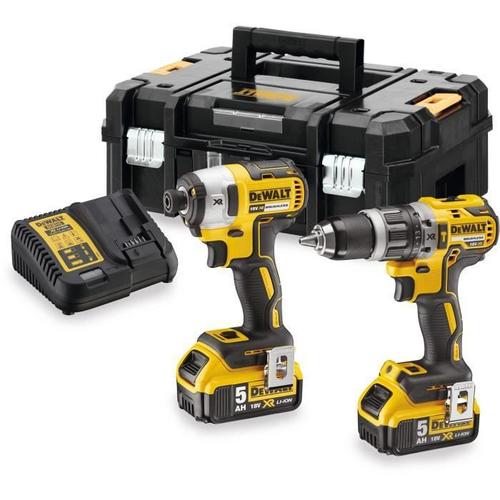 DeWalt - Kit 2 outils 18V 5Ah Li-Ion perceuse à percussion + visseuse à chocs - DCK266P2T