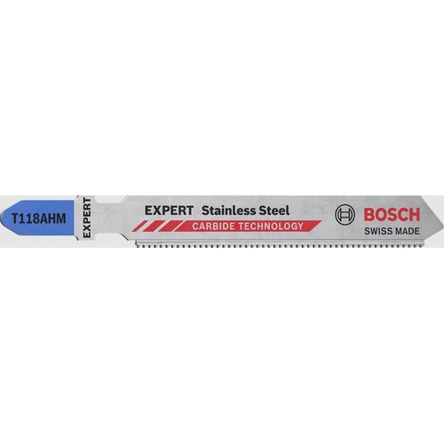 Lame de scie sauteuse Inox T 118 AHM longueur totale 83 mm pas de dent 1.1 mm tôles inox 3 pièces/carte BOSCH