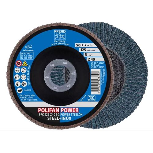 Meule-éventail Ø 125 mm (12200 tr/mn), POLIFAN® SG-ZIRKON, Grain : 40, Modèle Bombé