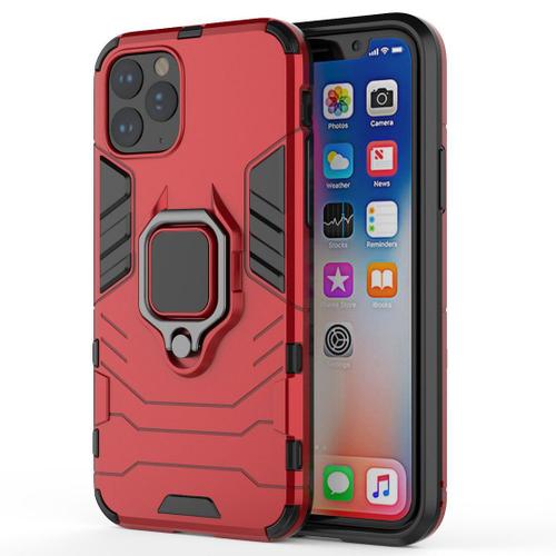 Saturcase Coque Pour Apple Iphone 11 Pro, Bague Béquille Hybride 2 En 1 [Pc & Silicone] Double Couche Pare-Chocs Antichoc Protecteur Housse Étui Coque Pour Apple Iphone 11 Pro (Rouge)