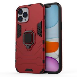 Saturcase Coque Pour Apple Iphone 12 Pro Max, Bague Béquille Hybride 2 En 1 [Pc & Silicone] Double Couche Pare-Chocs Antichoc Protecteur Housse Étui Coque Pour Apple Iphone 12 Pro Max (Rouge)