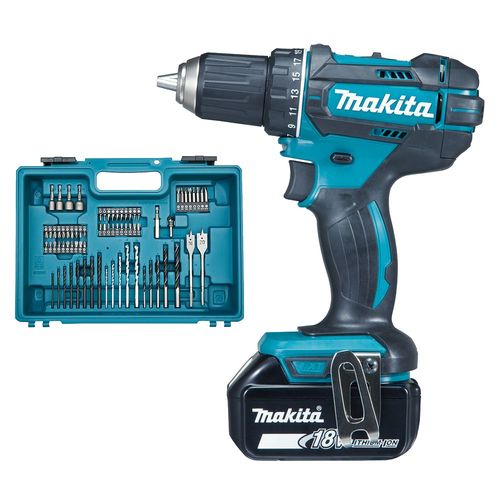 Perceuse visseuse 18V Li-Ion (1x3,0 Ah) avec 74 accessoires - Makita DDF482RFX1