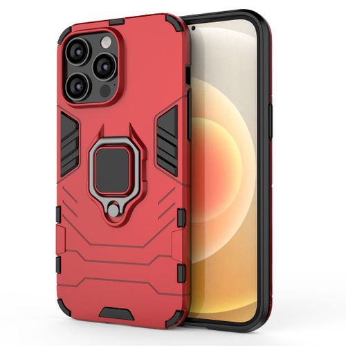 Saturcase Coque Pour Apple Iphone 14 Pro Max, Bague Béquille Hybride 2 En 1 [Pc & Silicone] Double Couche Pare-Chocs Antichoc Protecteur Housse Étui Coque Pour Apple Iphone 14 Pro Max (Rouge)