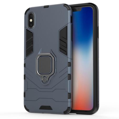 Saturcase Coque Pour Apple Iphone Xs Max, Bague Béquille Hybride 2 En 1 [Pc & Silicone] Double Couche Pare-Chocs Antichoc Protecteur Housse Étui Coque Pour Apple Iphone Xs Max (Bleu Marine)