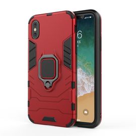 Saturcase Coque Pour Apple Iphone X Xs, Bague Béquille Hybride 2 En 1 [Pc & Silicone] Double Couche Pare-Chocs Antichoc Protecteur Housse Étui Coque Pour Apple Iphone X Xs (Rouge)