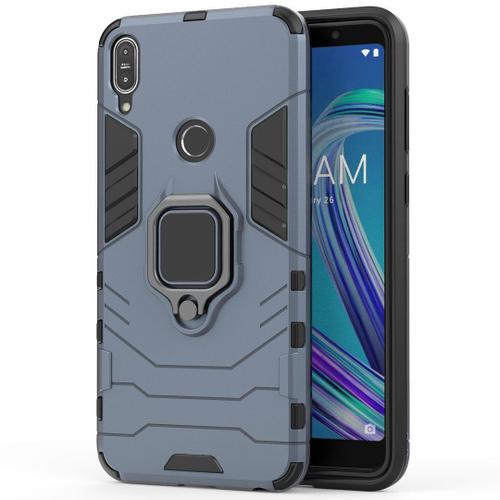 Saturcase Coque Pour Asus Zenfone Max Pro (M1) Zb601kl Zb602kl, Bague Béquille Hybride 2 En 1 [Pc & Silicone] Double Couche Pare-Chocs Antichoc Protecteur Housse Étui Coque Pour Asus Zenfone Max Pro (M1) Zb601kl Zb602kl (Bleu Marine)